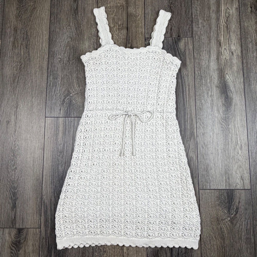 Cottagecore Crochet Knit Midi Dress Ivory S Boho Autumn Scalloped Festival